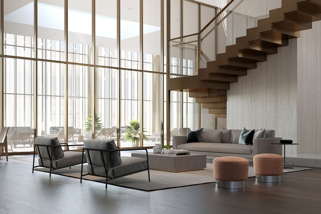 Bronze Staircase set in a living room.