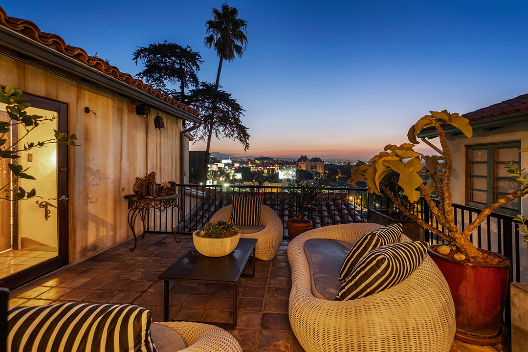 Sunset over a terrace in West Hollywood at Aaron Paul's Home