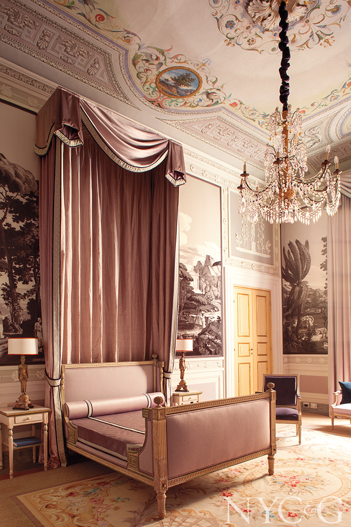 Guest bedroom with French Empire bed and French Aubusson rug