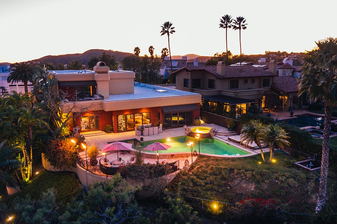 Musician Tommy Lee Lists Bold Yet Zen Custom Mansion In Calabasas Aerial