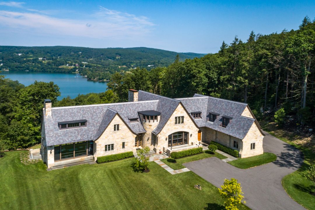 Washington Connecticut Modern Lakehouse Aerial