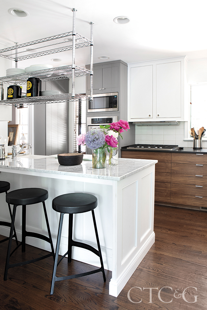 faux leather counter stools in contemporary kitchen