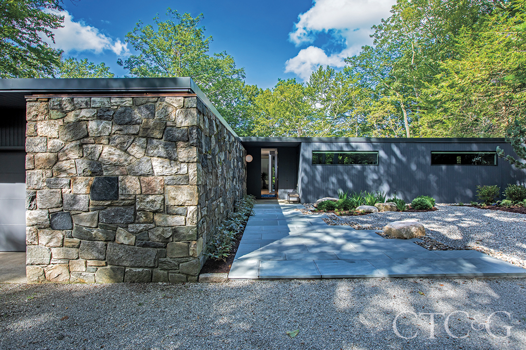 Mid Century Modern Stone Gray Home Exterior