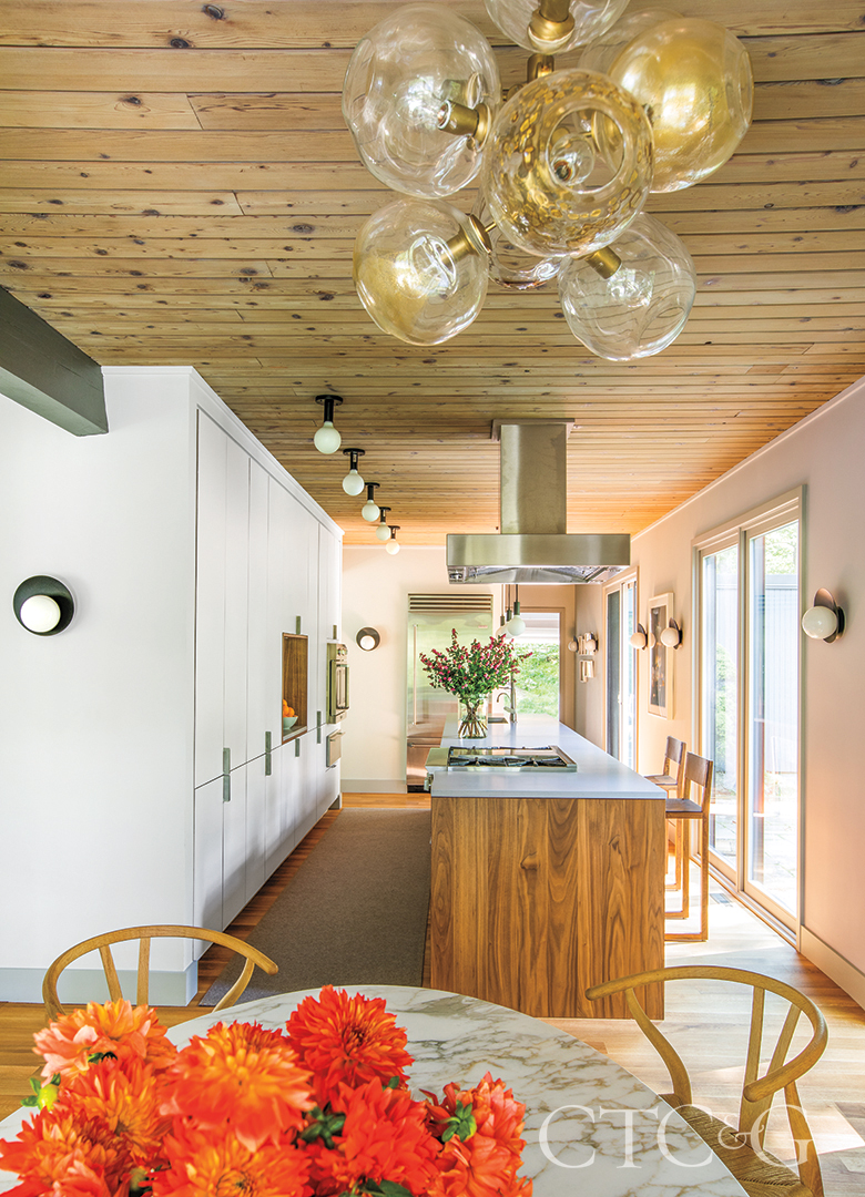 White Oak And White Kitchen Marble Island