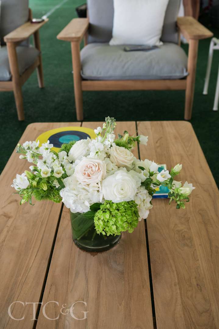 Flower arrangement at CTC&G Players' Lounge at Greenwich Polo Club