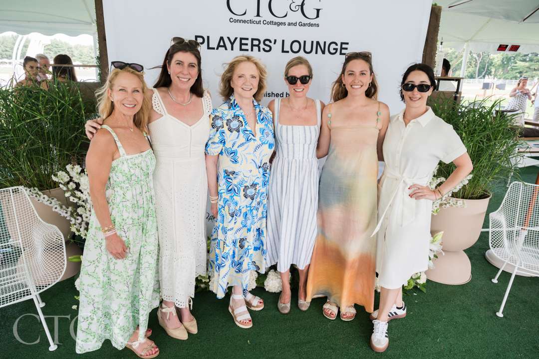 Lisa Heissan, Debbie Propst, Marianne Howatson, Lizzy Sullivan, Katie Bath, and Dina Rosenberg at CTC&G Players' Lounge at Greenwich Polo Club