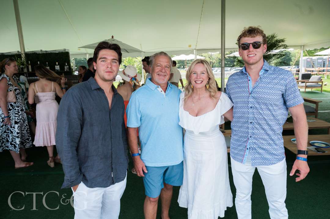 Patrick Zolin, George Pusser, Amy Zolin, and Charlie Zolin at CTC&G Players' Lounge at Greenwich Polo Club