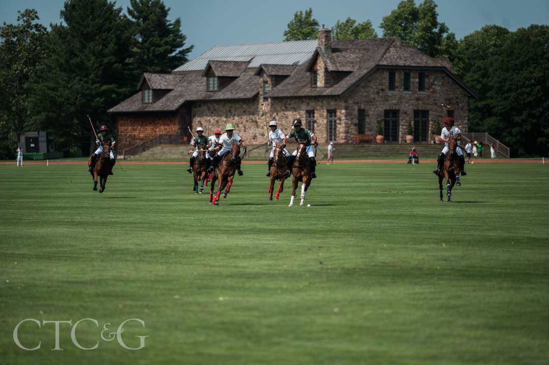 Polo players and horses at Greenwich Polo Club
