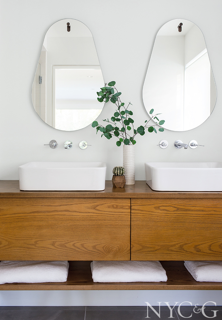 Modern guest bathroom with a maple vanity