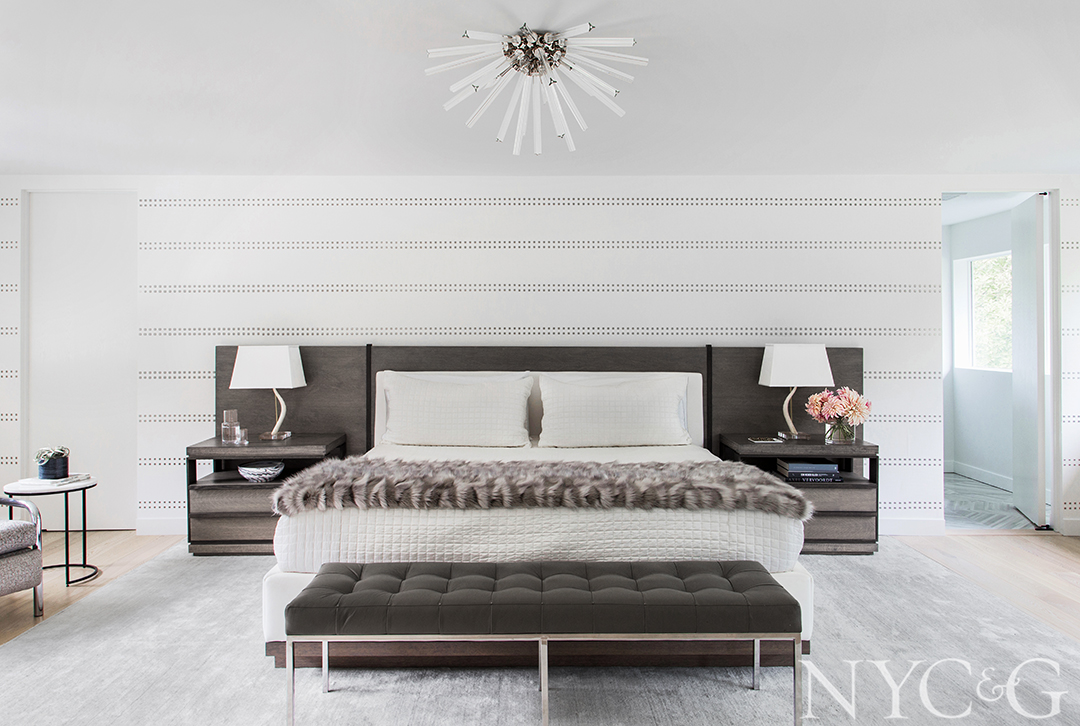 Elegant master bedroom with a faux leather headboard