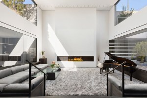 Sleek modern fireplace in a SoHo penthouse