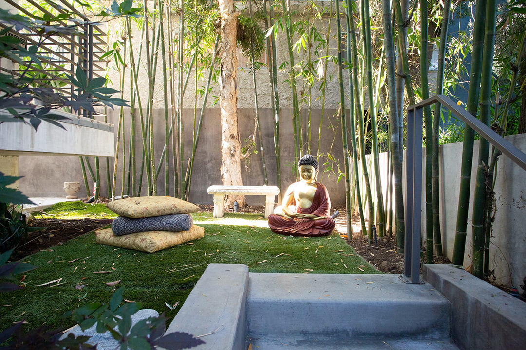 A mediatation area in Awkwafina's West Hollywood Home