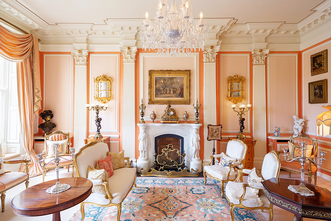 Fireplace in a formal grand room in Ireland
