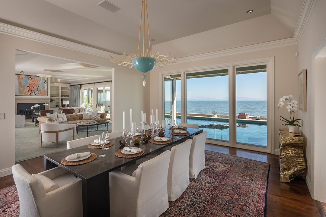 Dining room with water views