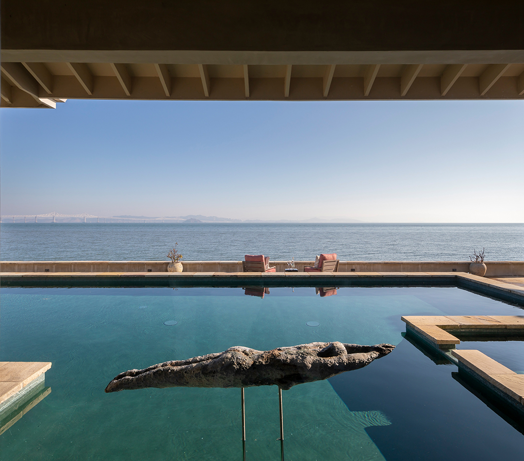 Pool with a stone sculpture