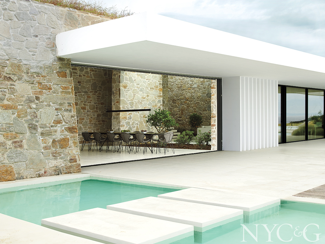 pool and walkway; dining room