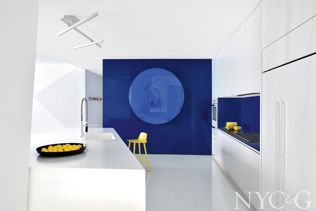 Kitchen with blue accent wall