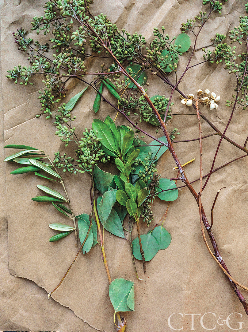 Holiday greenery on kraft paper