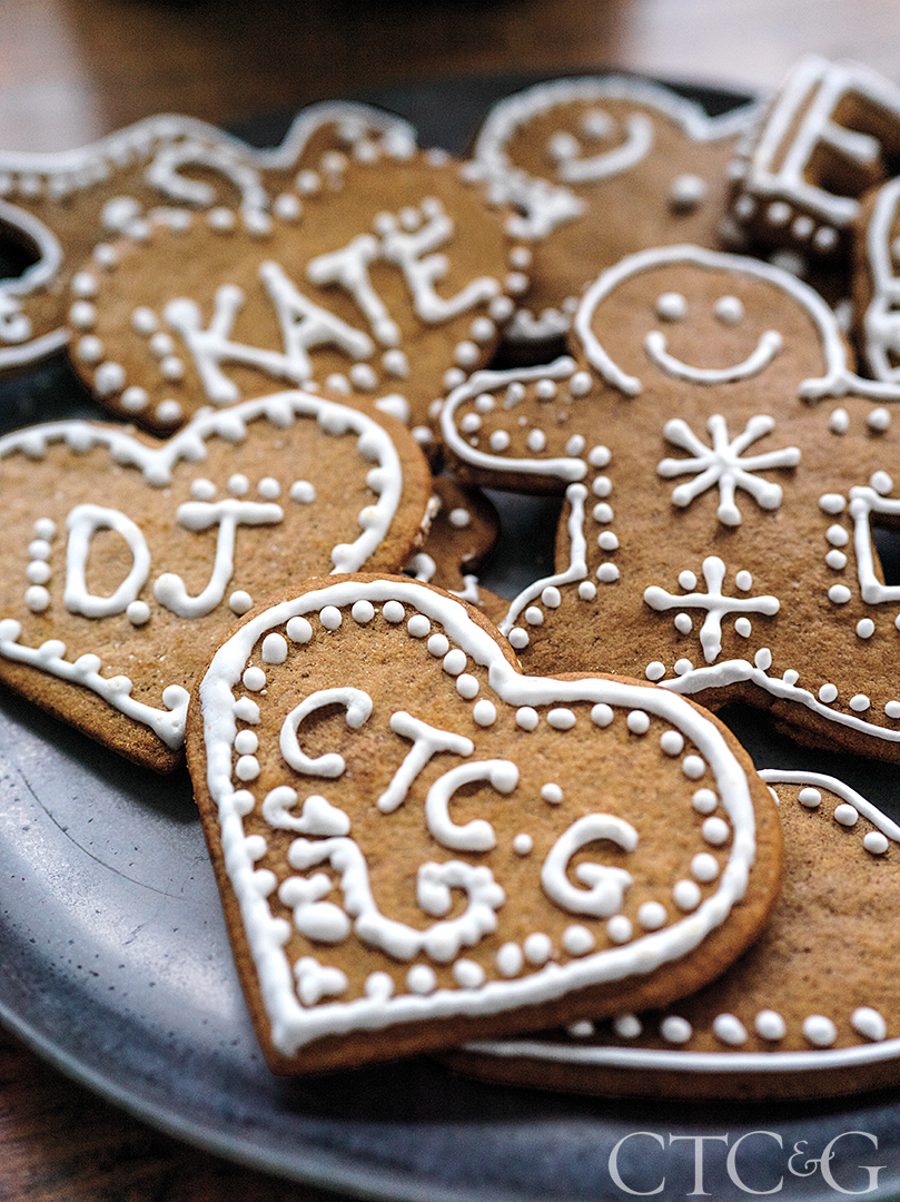 Gingerbread cookies with monogram icing