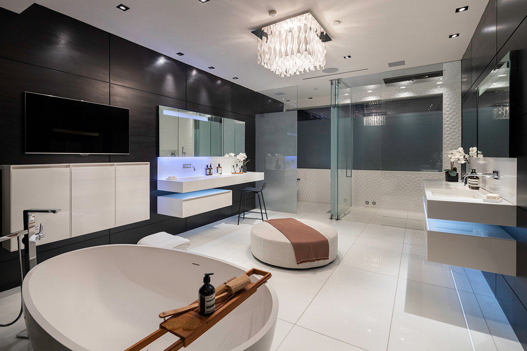 Master bathroom at a modern Beverly Hills home