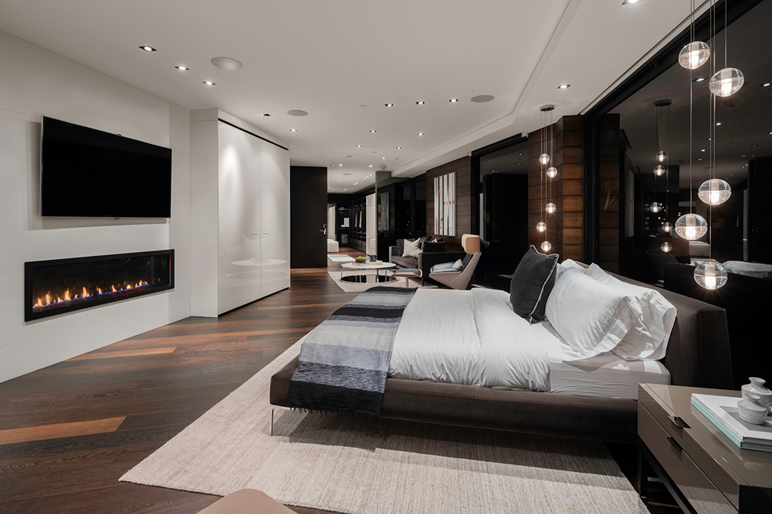 Master bedroom at a modern home designed by Marc Whipple