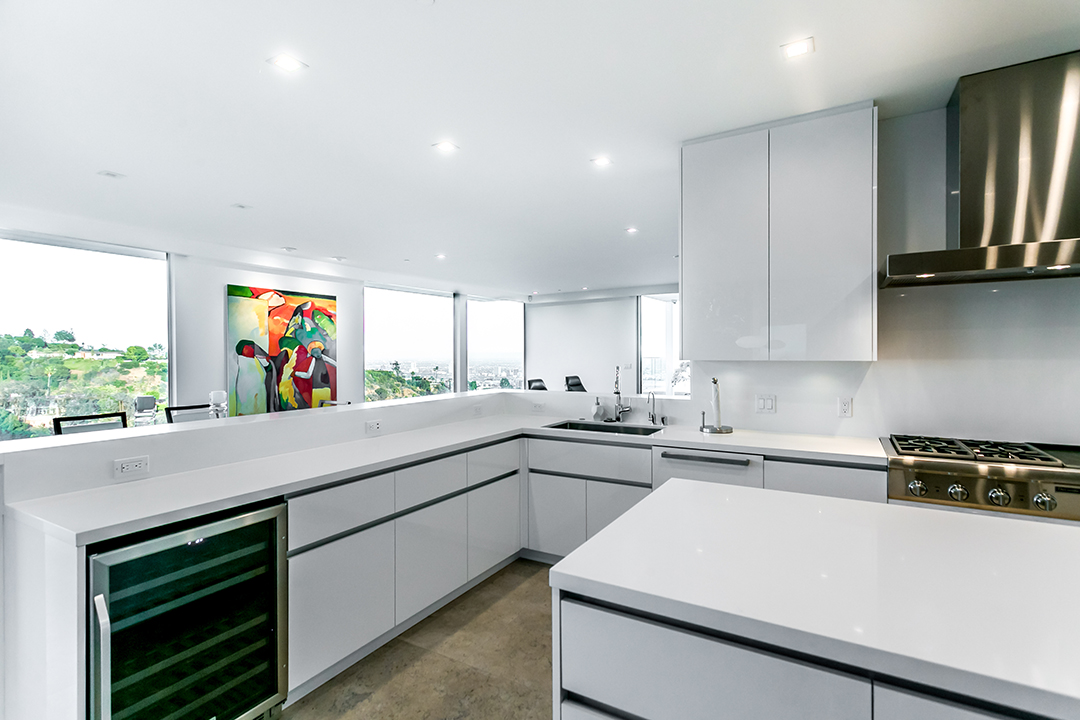 White kitchen in a midcentury modern in LA