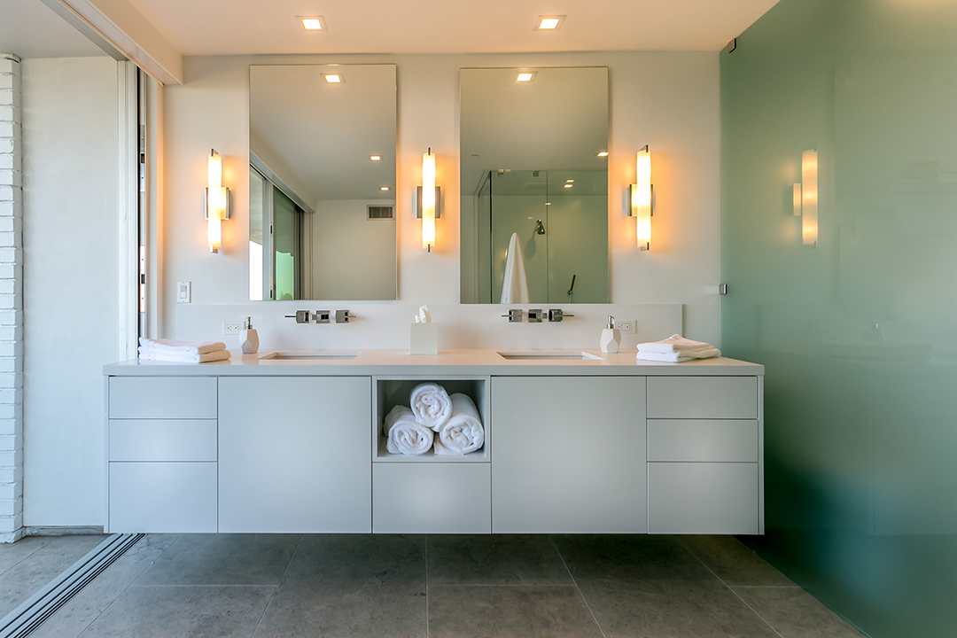 Sleek master bathroom in LA home