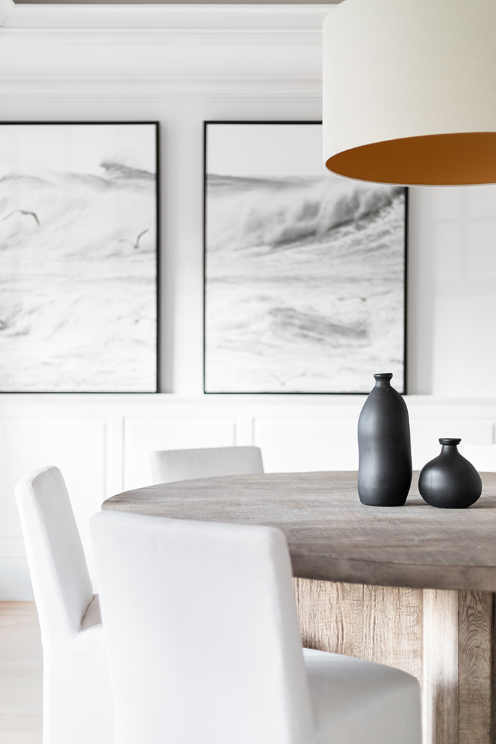Close up of airy dining room in luxury home