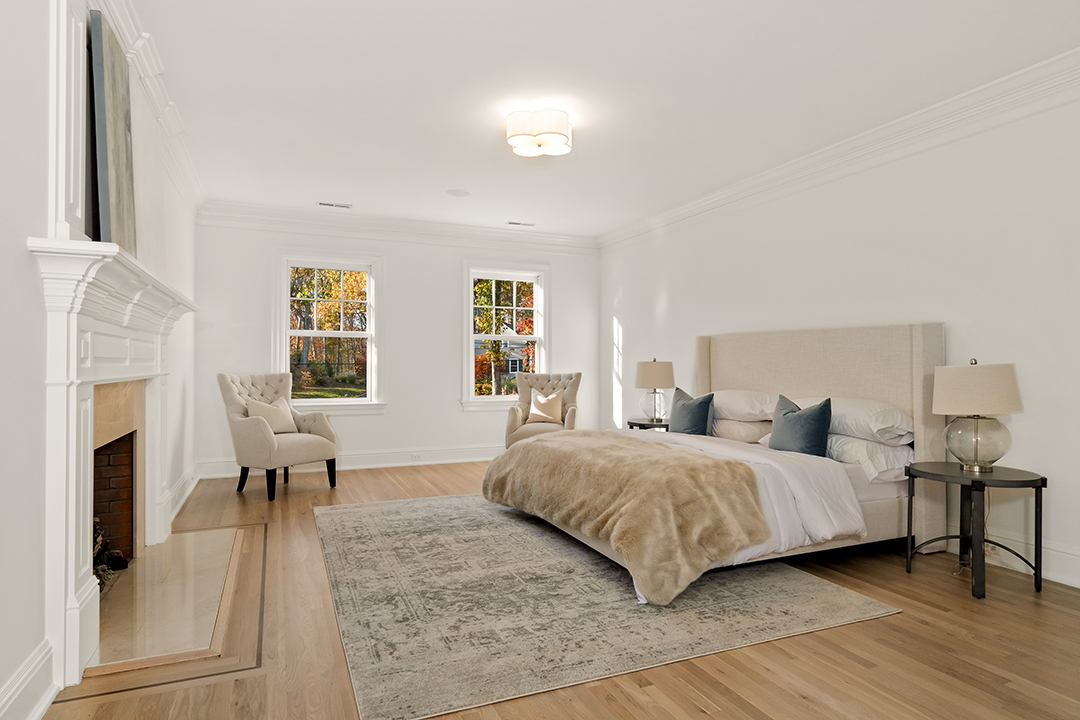Master bedroom with chic pillows