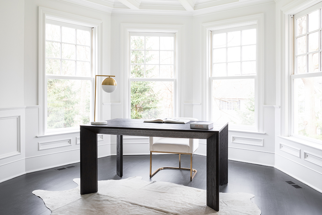 Elegant home office with dark floors