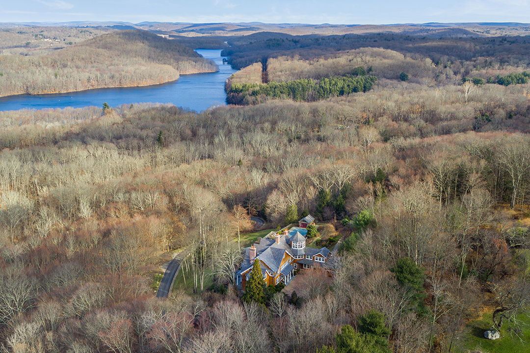 Aerial shot of a Bedford, NY estate