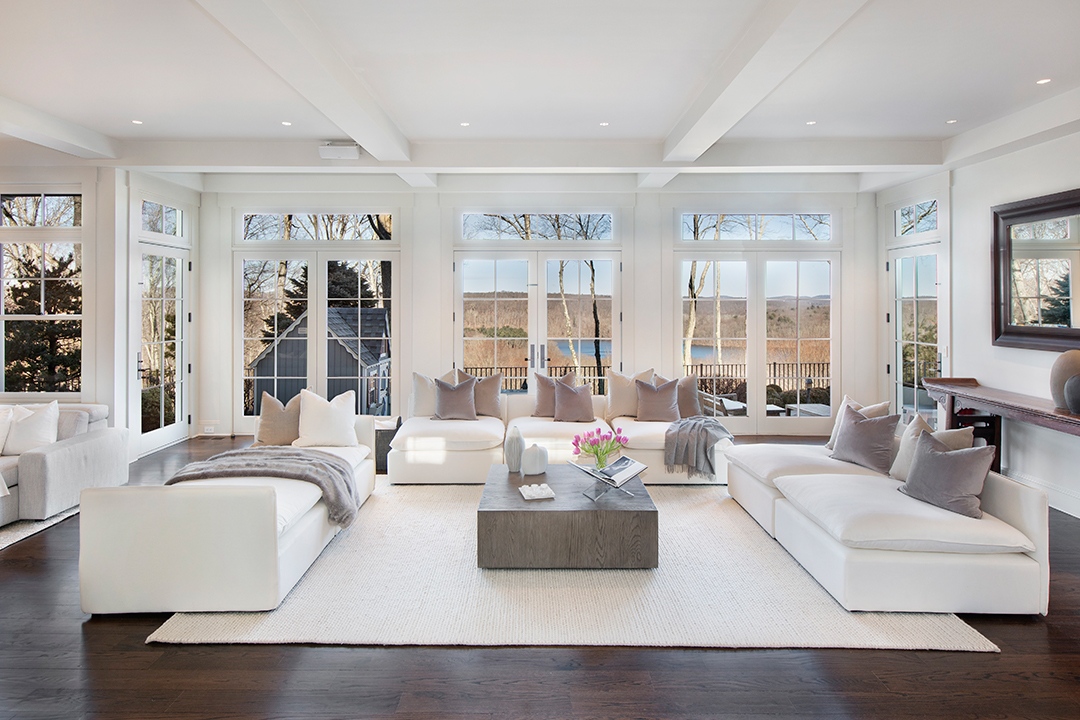 Bright living room at Bruce Willis's Bedford, NY home
