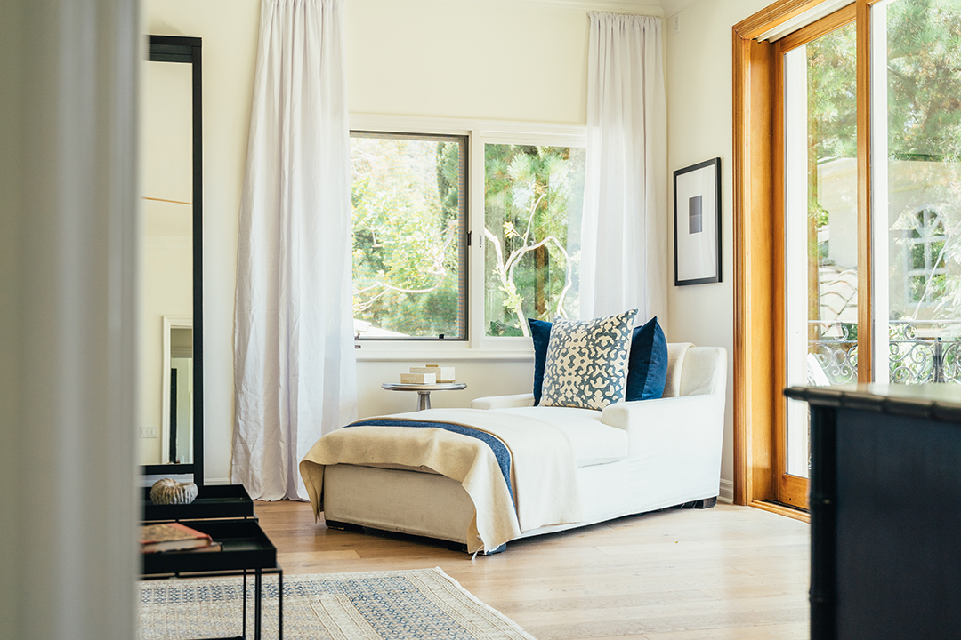 Master bedroom at a Pacific Palisades home