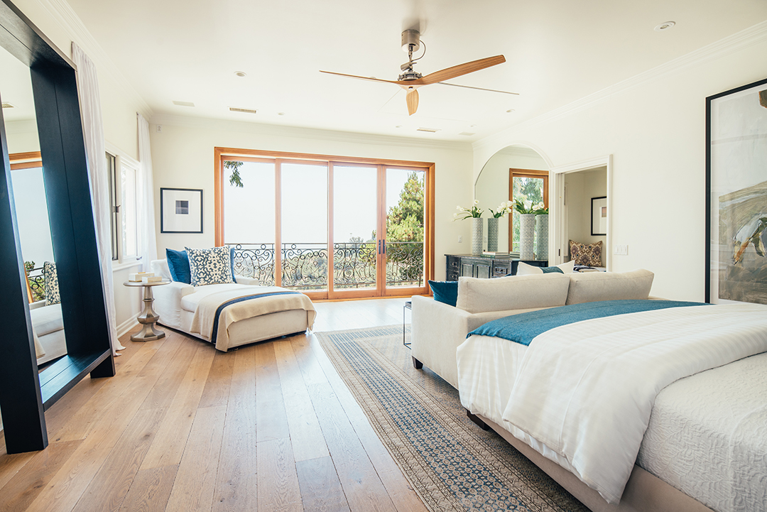 Master bedroom at a Pacific Palisades home