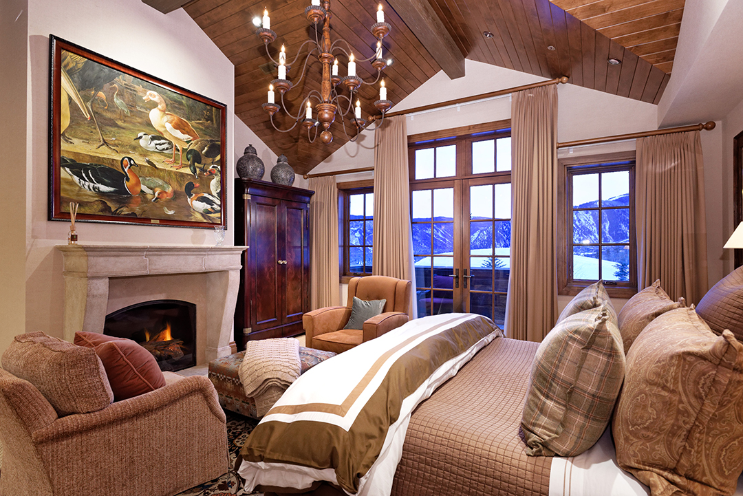 Master bedroom at a Aspen Winter Home