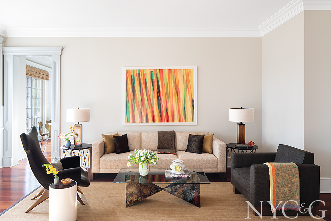 Living room with brown sofa and other contemporary furnishings