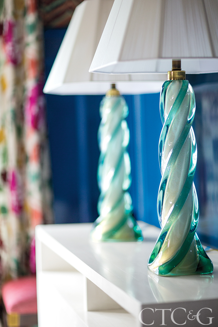 colorful lamps on white table