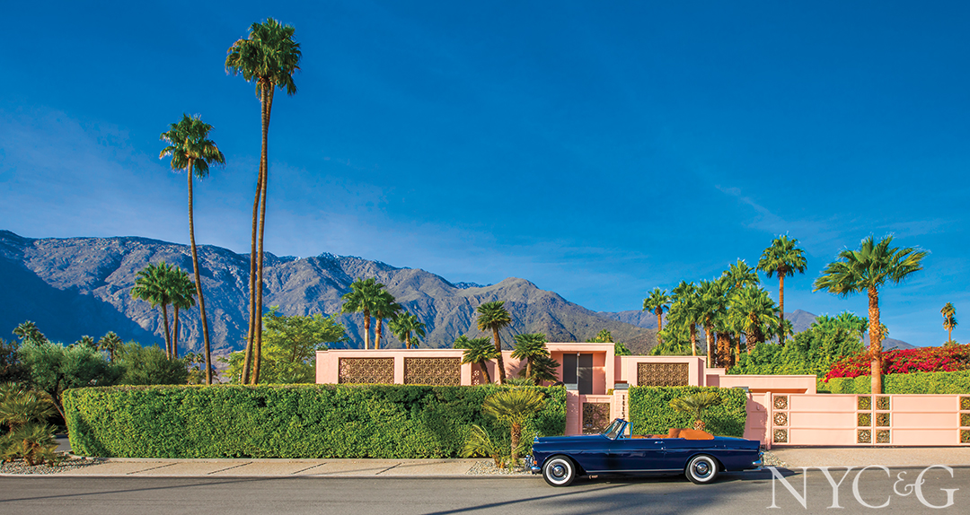 Shot of the front of the pink home.