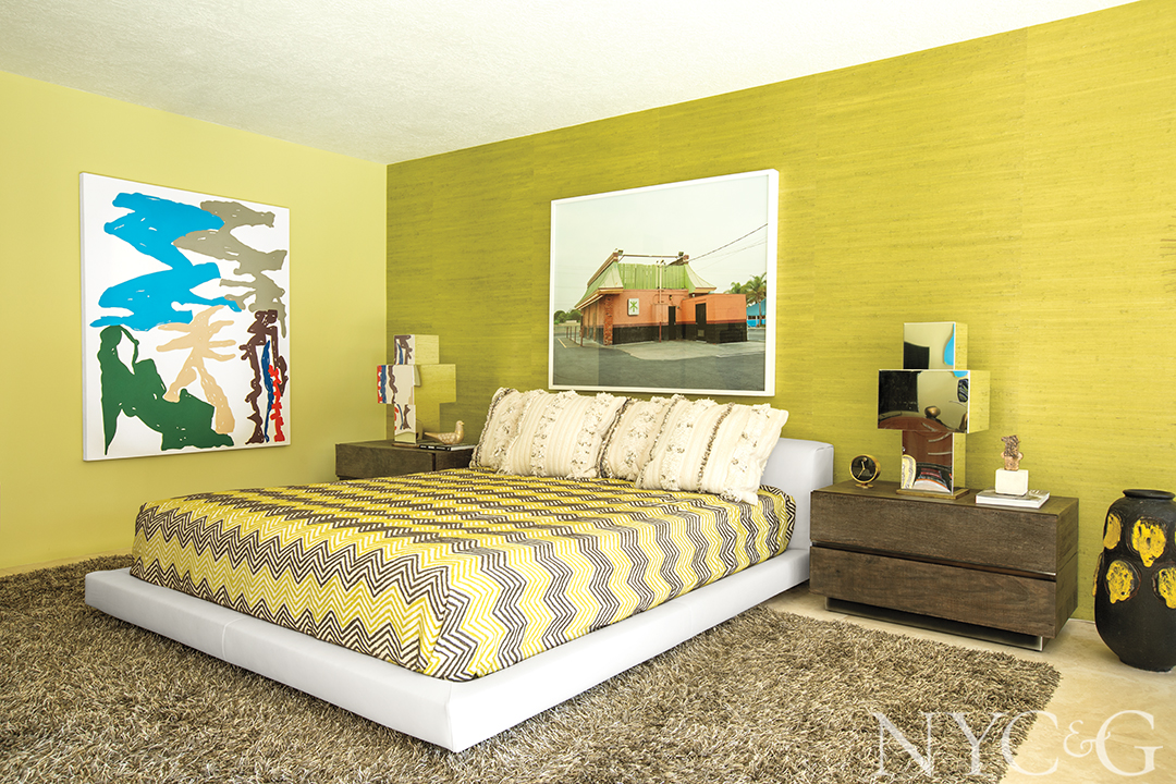 bedroom with lots of bright colors and decorations.