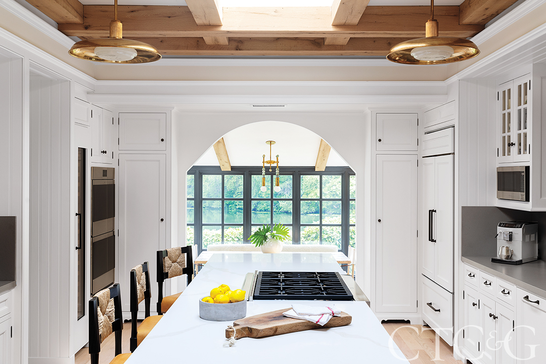 large white kitchen island, white cabinets