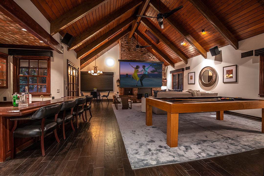 Game room/media room at a Criminal Minds star's Toluca Lake Home
