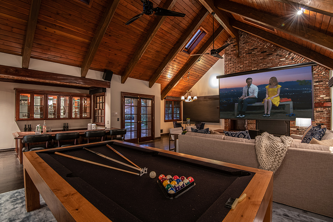 Game room/media room at a Criminal Minds star's Toluca Lake Home