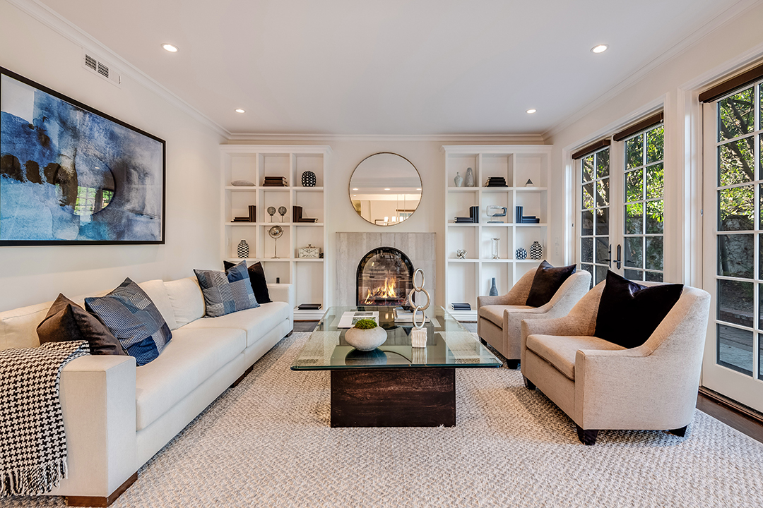 Living room at a a Criminal Minds star's Toluca Lake Home