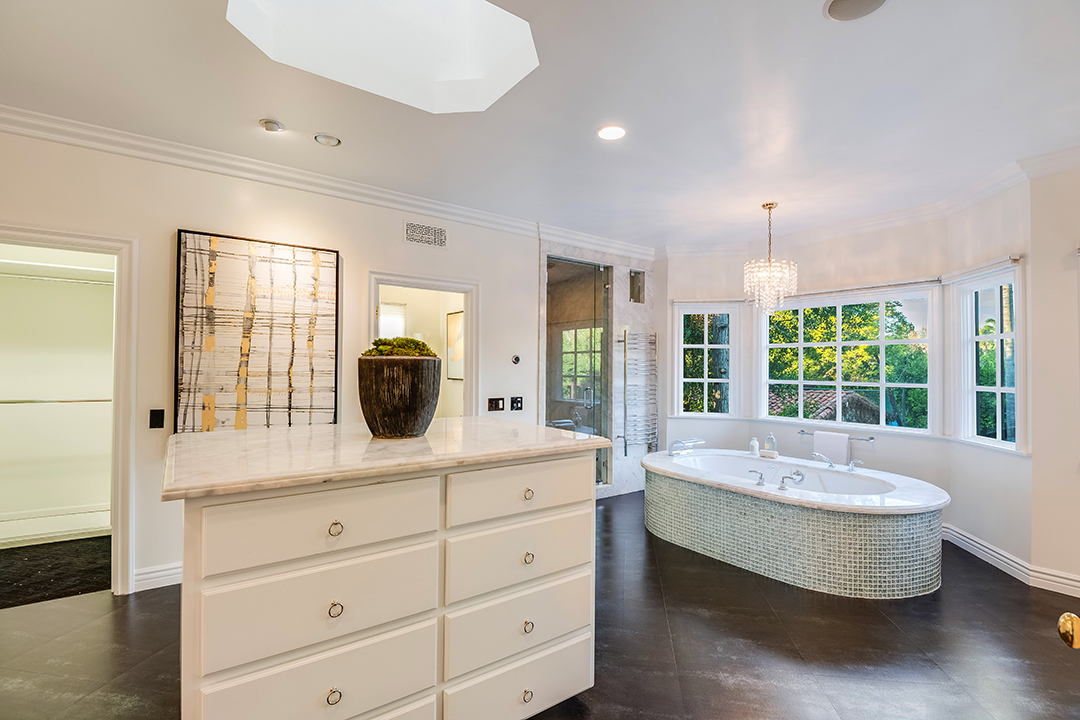 Master bath at a Criminal Minds star's Toluca Lake Home