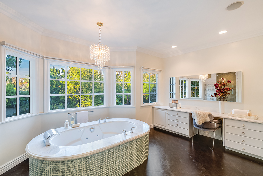 Master bath at a Criminal Minds star's Toluca Lake Home