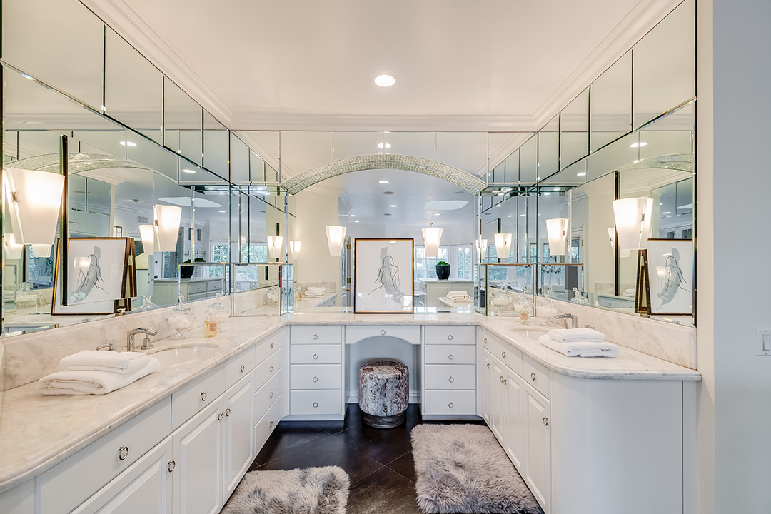 Master bath at a Criminal Minds star's Toluca Lake Home