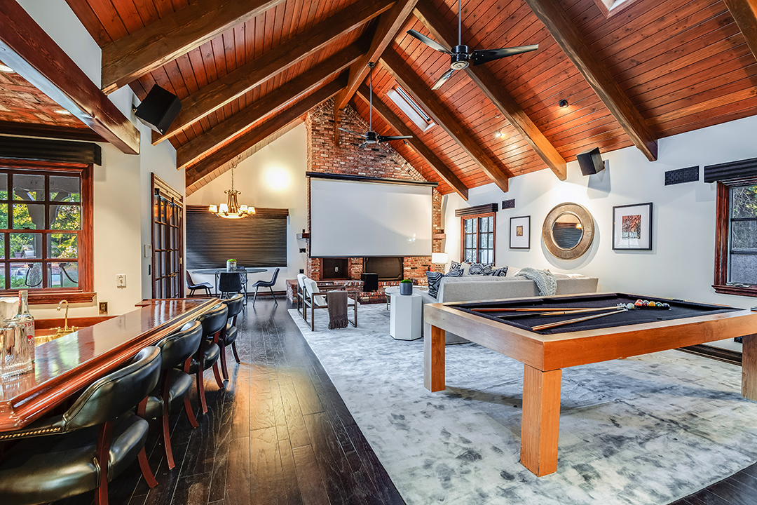 Game/media room at a Criminal Minds star's Toluca Lake Home