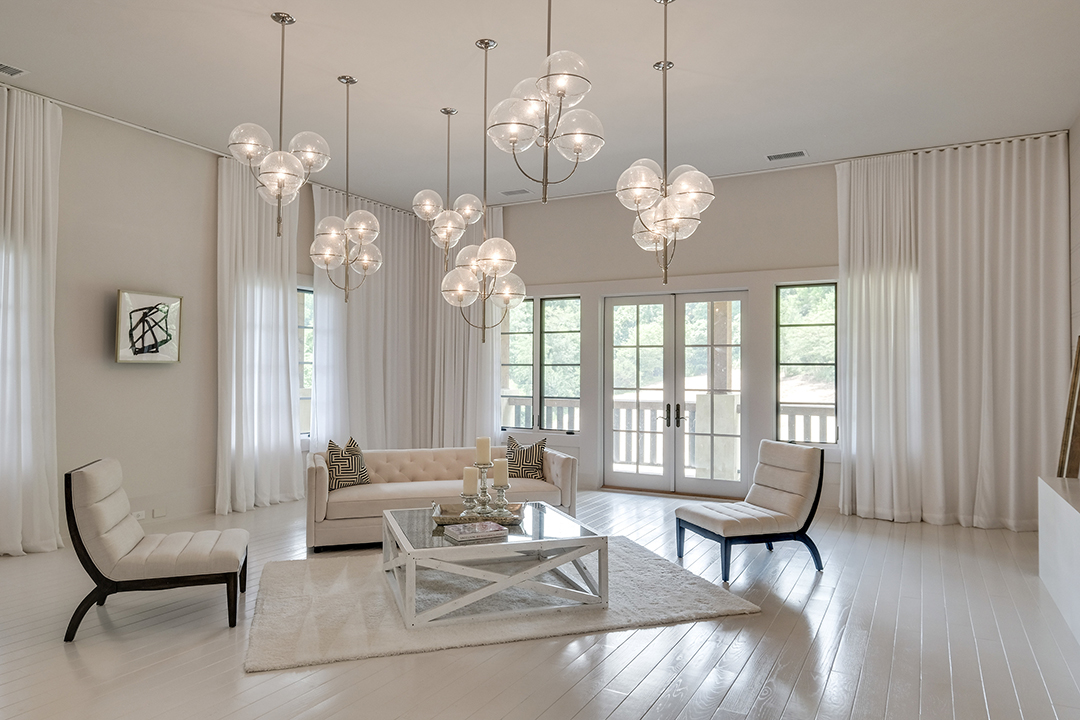 White sitting room in Kristin Cavallari's Nashville mansion