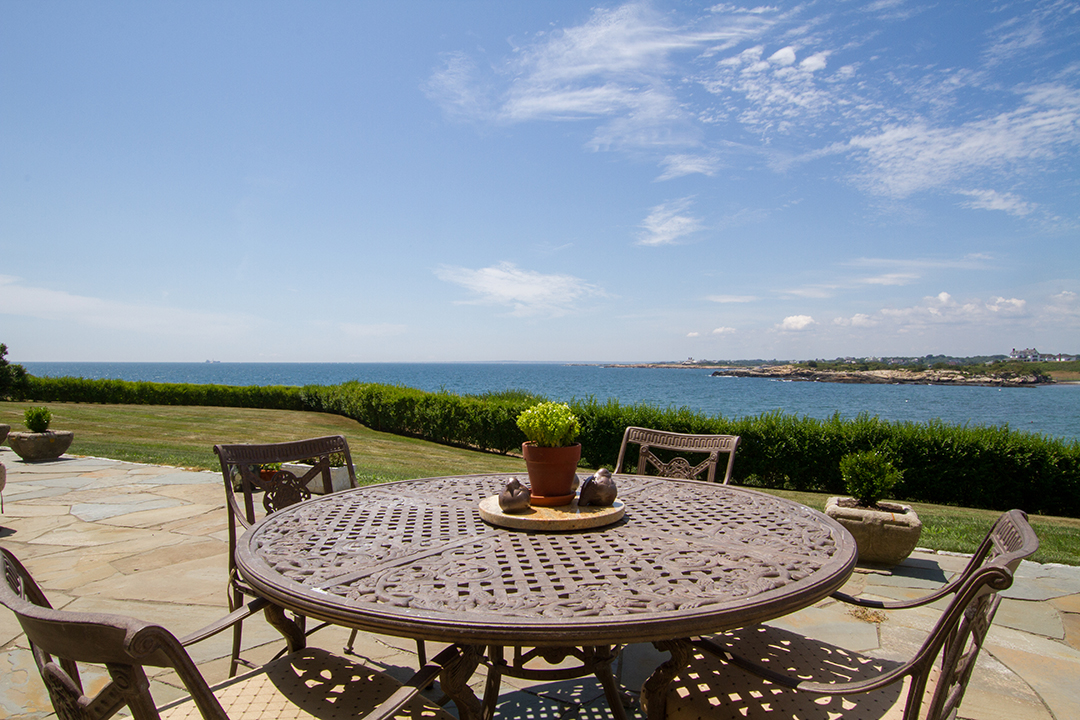 Outdoor terrace at Plaisance, a Newport Mansion For Sale