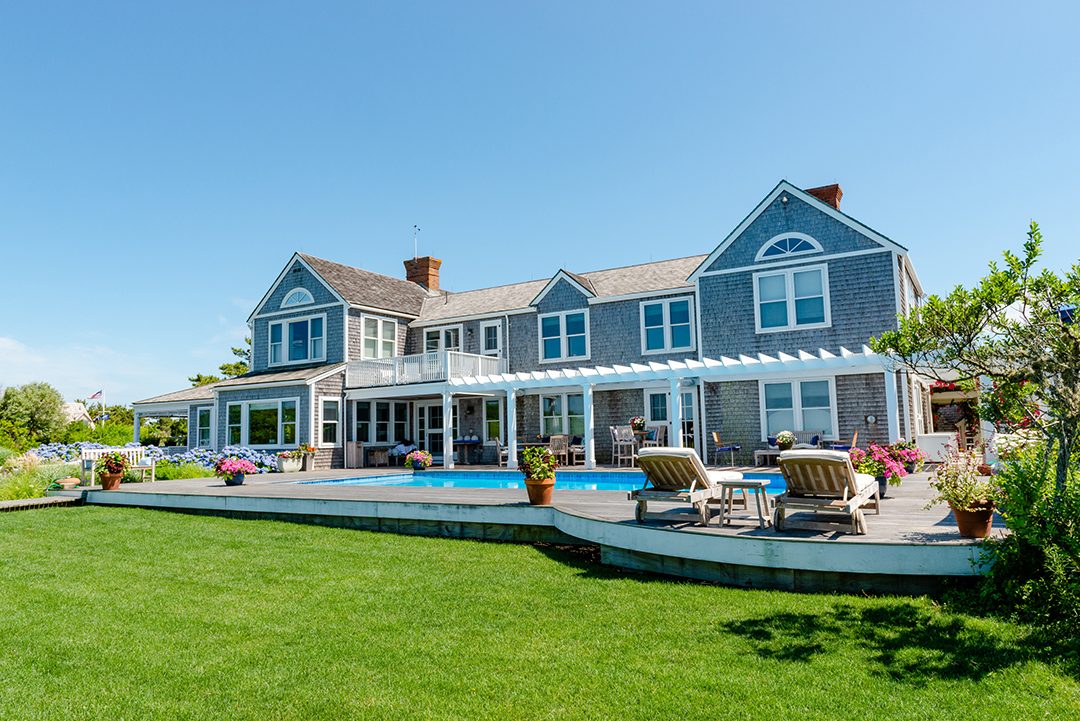 Beachfront Nantucket Estate Back Exterior and Pool
